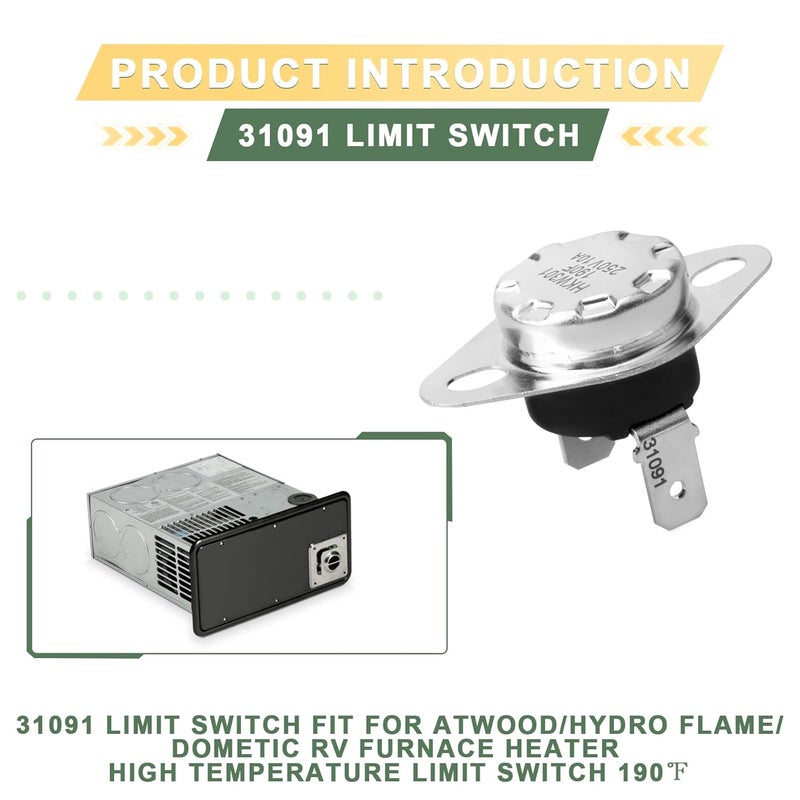 BKIFU 31091 Limit Switch 190℉ Fit for Atwood/Hydro Flame/Dometic RV Furnace,Furnace Replacemet Parts,High Temperature Limit Switch 190℉(2PCS) - Image 3